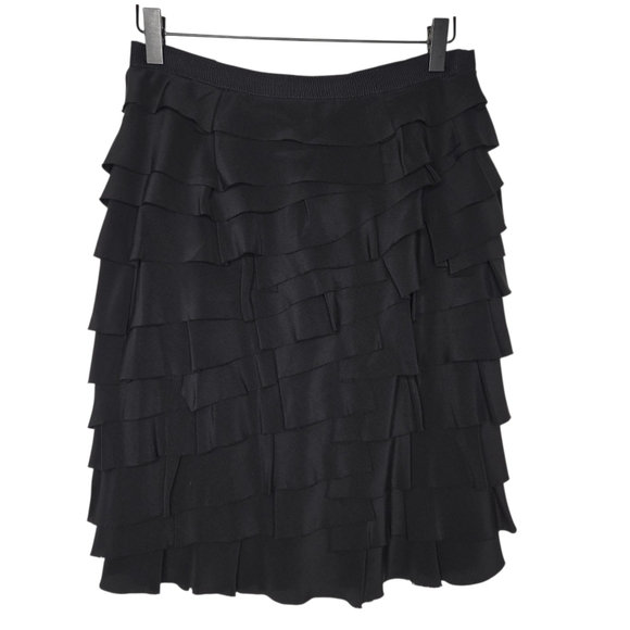 Doncaster Womens Black Tiered Ruffled Pure Silk Chiffon Pencil Skirt Size 2 - Picture 1 of 7